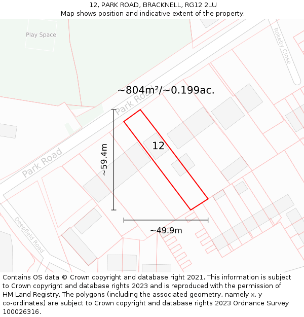 12, PARK ROAD, BRACKNELL, RG12 2LU: Plot and title map