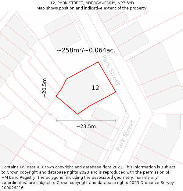 12, PARK STREET, ABERGAVENNY, NP7 5YB: Plot and title map