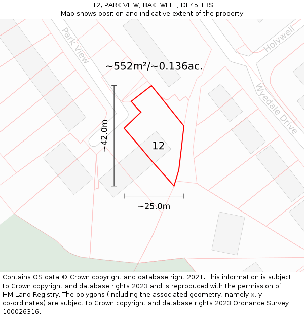 12, PARK VIEW, BAKEWELL, DE45 1BS: Plot and title map