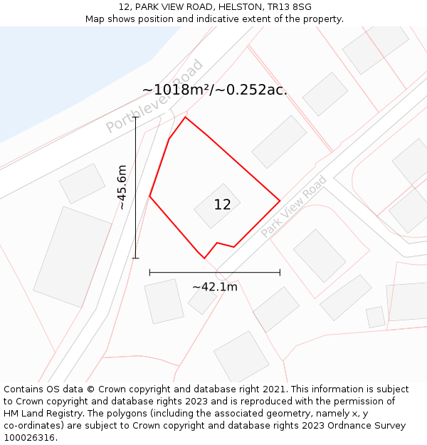 12, PARK VIEW ROAD, HELSTON, TR13 8SG: Plot and title map