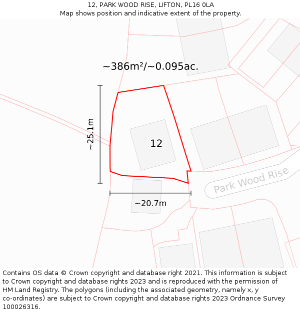 12, PARK WOOD RISE, LIFTON, PL16 0LA: Plot and title map