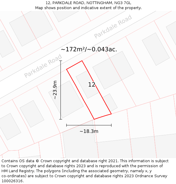 12, PARKDALE ROAD, NOTTINGHAM, NG3 7GL: Plot and title map
