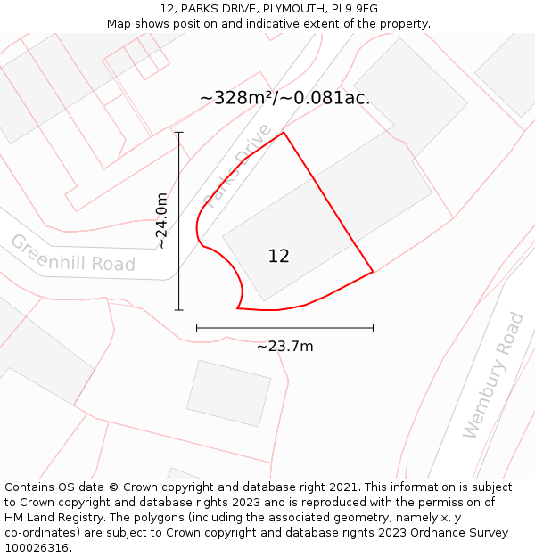 12, PARKS DRIVE, PLYMOUTH, PL9 9FG: Plot and title map