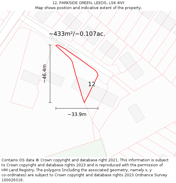 12, PARKSIDE GREEN, LEEDS, LS6 4NY: Plot and title map