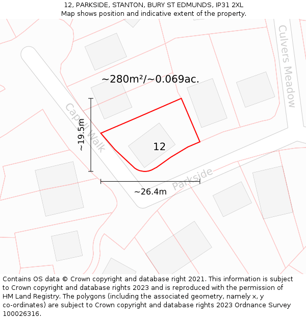 12, PARKSIDE, STANTON, BURY ST EDMUNDS, IP31 2XL: Plot and title map