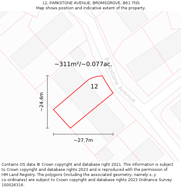 12, PARKSTONE AVENUE, BROMSGROVE, B61 7NS: Plot and title map