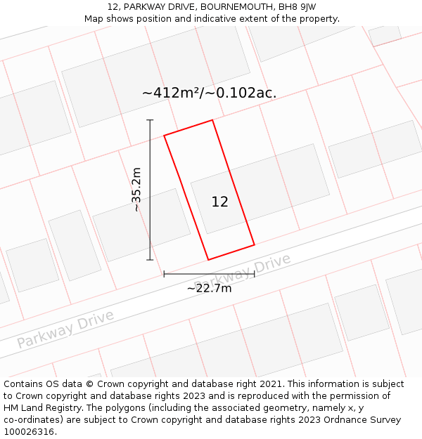 12, PARKWAY DRIVE, BOURNEMOUTH, BH8 9JW: Plot and title map