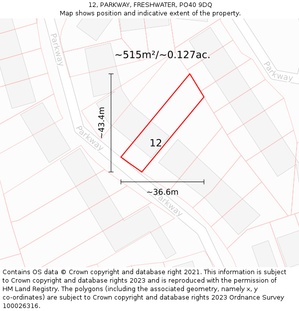 12, PARKWAY, FRESHWATER, PO40 9DQ: Plot and title map