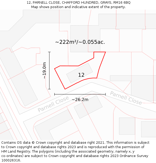 12, PARNELL CLOSE, CHAFFORD HUNDRED, GRAYS, RM16 6BQ: Plot and title map