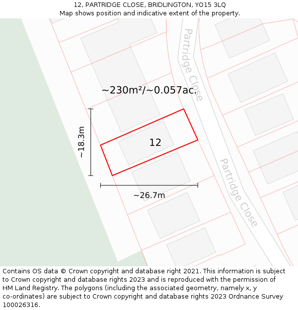 12, PARTRIDGE CLOSE, BRIDLINGTON, YO15 3LQ: Plot and title map