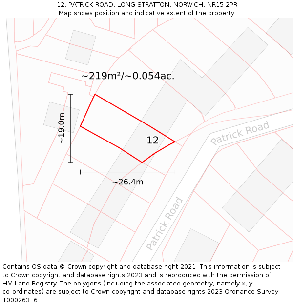 12, PATRICK ROAD, LONG STRATTON, NORWICH, NR15 2PR: Plot and title map