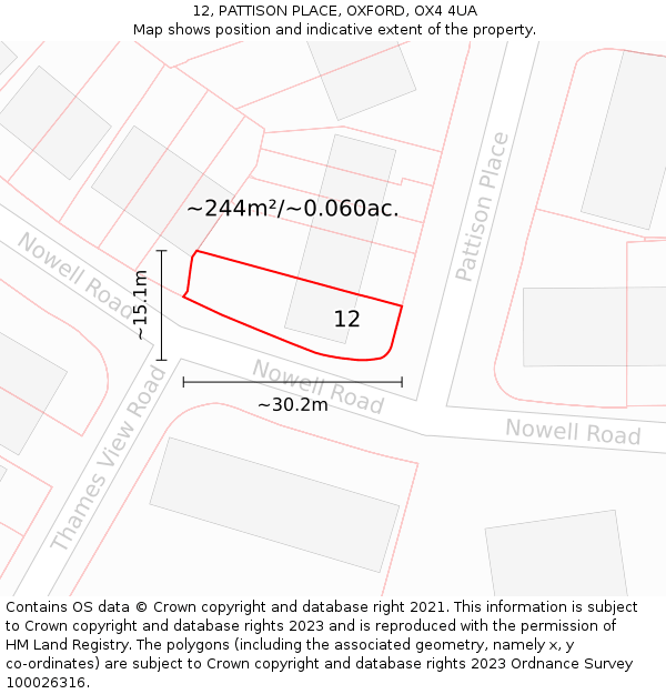 12, PATTISON PLACE, OXFORD, OX4 4UA: Plot and title map