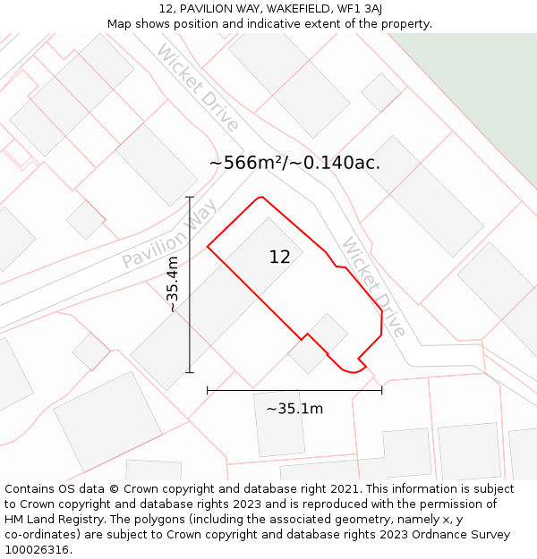 12, PAVILION WAY, WAKEFIELD, WF1 3AJ: Plot and title map