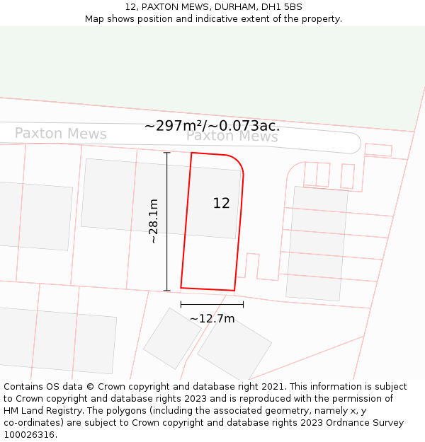 12, PAXTON MEWS, DURHAM, DH1 5BS: Plot and title map