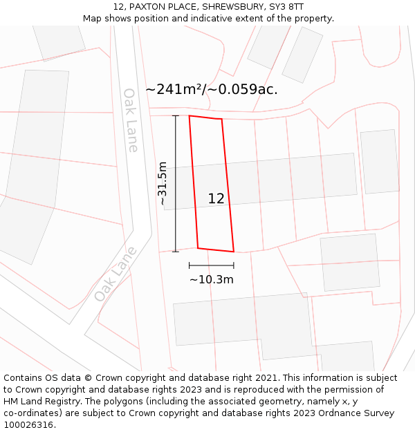 12, PAXTON PLACE, SHREWSBURY, SY3 8TT: Plot and title map