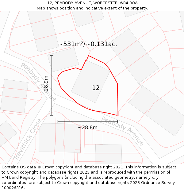 12, PEABODY AVENUE, WORCESTER, WR4 0QA: Plot and title map