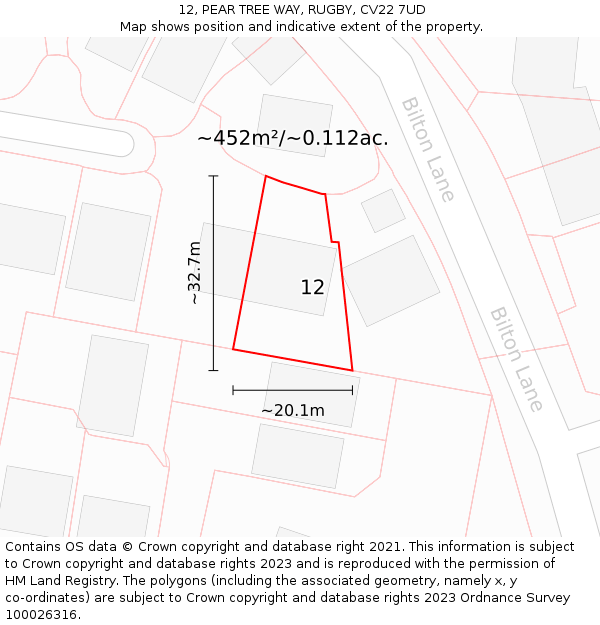 12, PEAR TREE WAY, RUGBY, CV22 7UD: Plot and title map