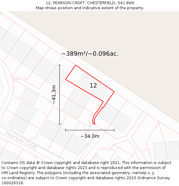 12, PEARSON CROFT, CHESTERFIELD, S41 8WX: Plot and title map