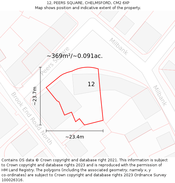 12, PEERS SQUARE, CHELMSFORD, CM2 6XP: Plot and title map