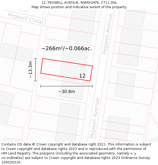 12, PEGWELL AVENUE, RAMSGATE, CT11 0NL: Plot and title map