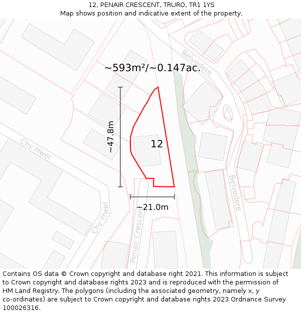 12, PENAIR CRESCENT, TRURO, TR1 1YS: Plot and title map