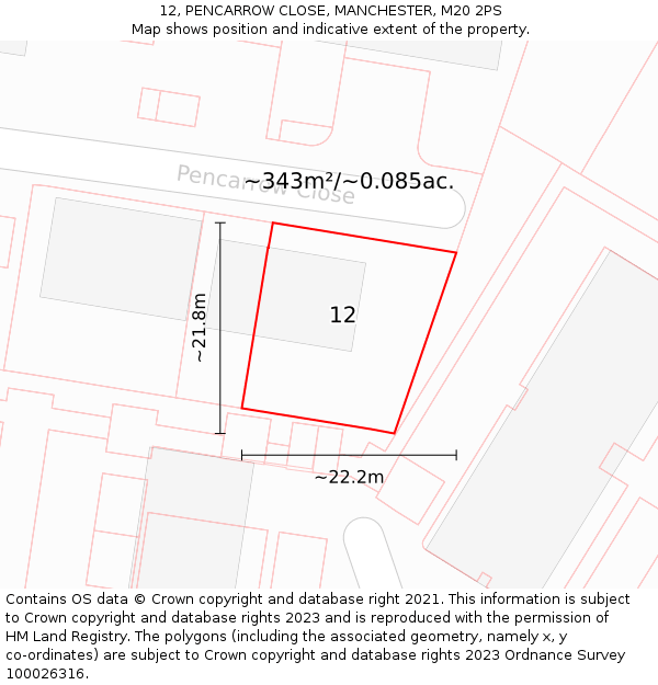 12, PENCARROW CLOSE, MANCHESTER, M20 2PS: Plot and title map