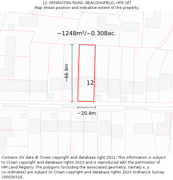 12, PENINGTON ROAD, BEACONSFIELD, HP9 1ET: Plot and title map