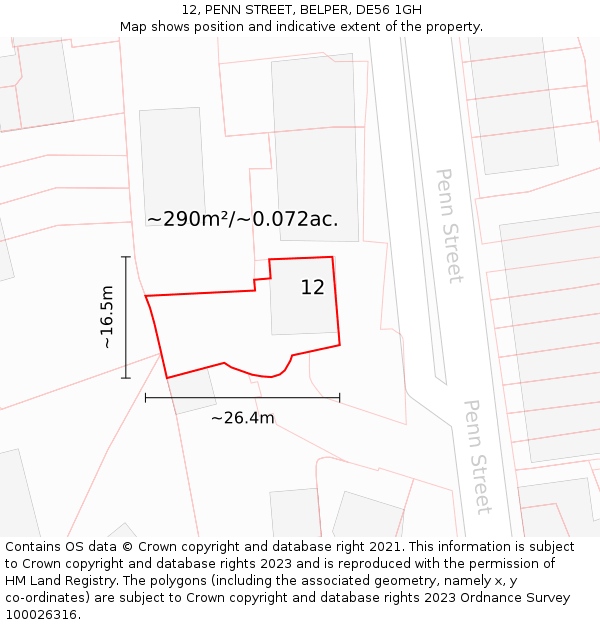 12, PENN STREET, BELPER, DE56 1GH: Plot and title map