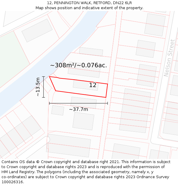 12, PENNINGTON WALK, RETFORD, DN22 6LR: Plot and title map