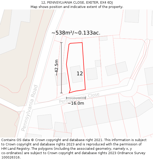 12, PENNSYLVANIA CLOSE, EXETER, EX4 6DJ: Plot and title map