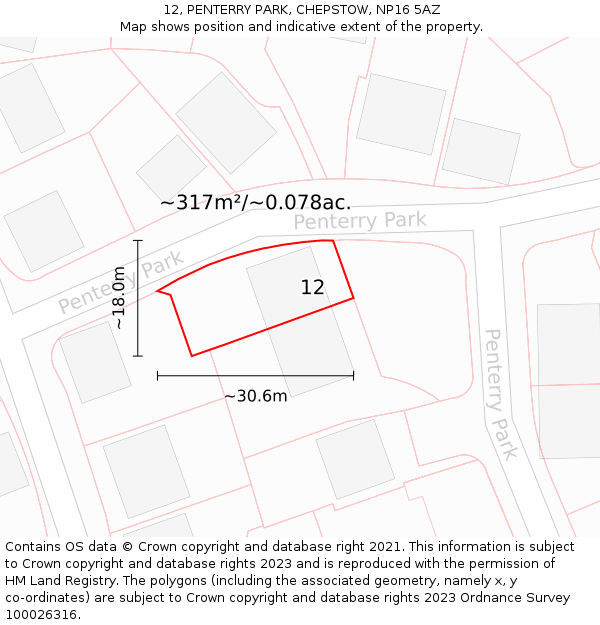 12, PENTERRY PARK, CHEPSTOW, NP16 5AZ: Plot and title map