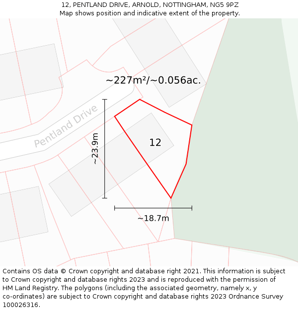 12, PENTLAND DRIVE, ARNOLD, NOTTINGHAM, NG5 9PZ: Plot and title map