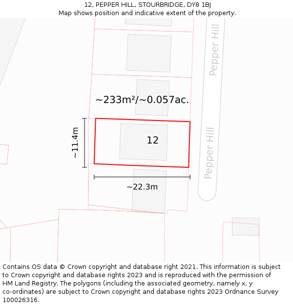 12, PEPPER HILL, STOURBRIDGE, DY8 1BJ: Plot and title map