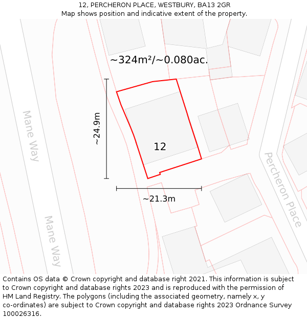 12, PERCHERON PLACE, WESTBURY, BA13 2GR: Plot and title map