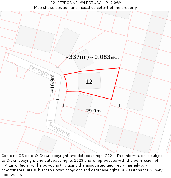 12, PEREGRINE, AYLESBURY, HP19 0WY: Plot and title map