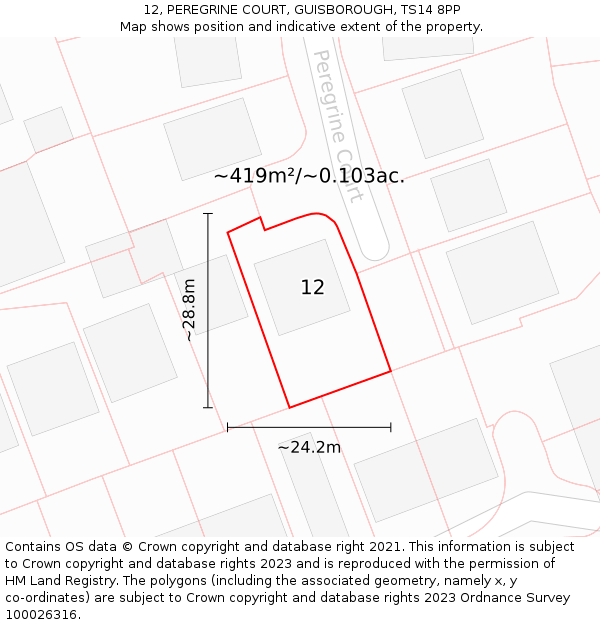 12, PEREGRINE COURT, GUISBOROUGH, TS14 8PP: Plot and title map