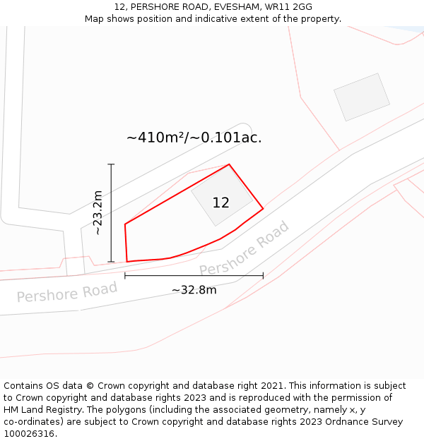 12, PERSHORE ROAD, EVESHAM, WR11 2GG: Plot and title map