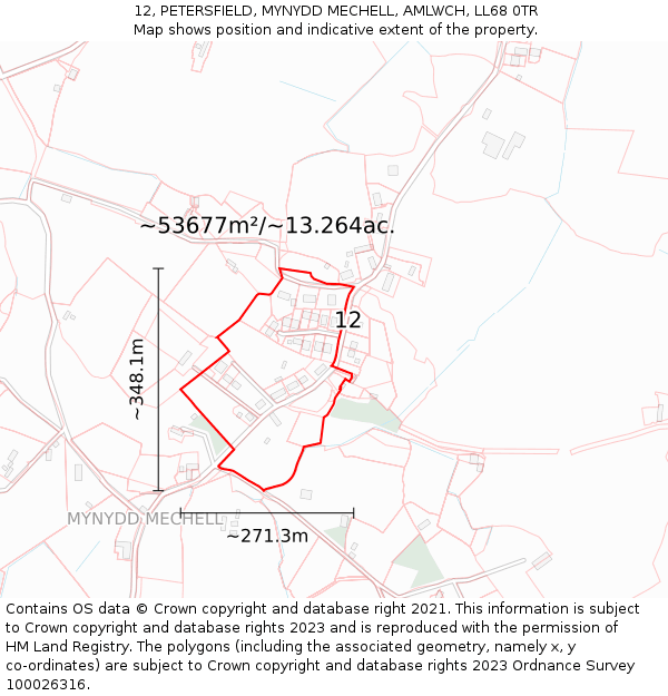12, PETERSFIELD, MYNYDD MECHELL, AMLWCH, LL68 0TR: Plot and title map