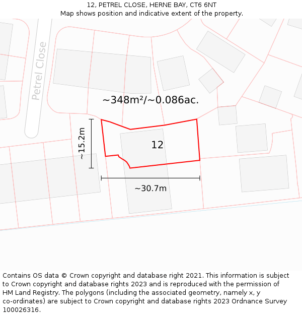 12, PETREL CLOSE, HERNE BAY, CT6 6NT: Plot and title map