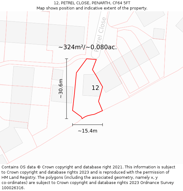 12, PETREL CLOSE, PENARTH, CF64 5FT: Plot and title map