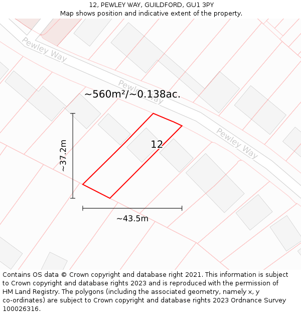 12, PEWLEY WAY, GUILDFORD, GU1 3PY: Plot and title map