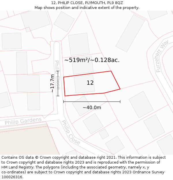 12, PHILIP CLOSE, PLYMOUTH, PL9 8QZ: Plot and title map