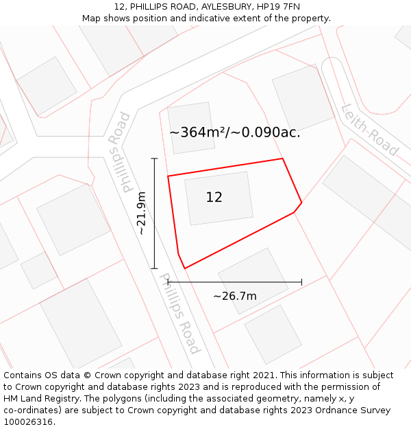 12, PHILLIPS ROAD, AYLESBURY, HP19 7FN: Plot and title map