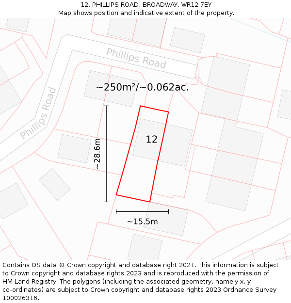 12, PHILLIPS ROAD, BROADWAY, WR12 7EY: Plot and title map