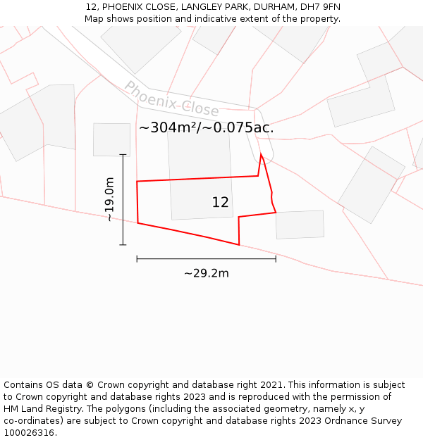 12, PHOENIX CLOSE, LANGLEY PARK, DURHAM, DH7 9FN: Plot and title map