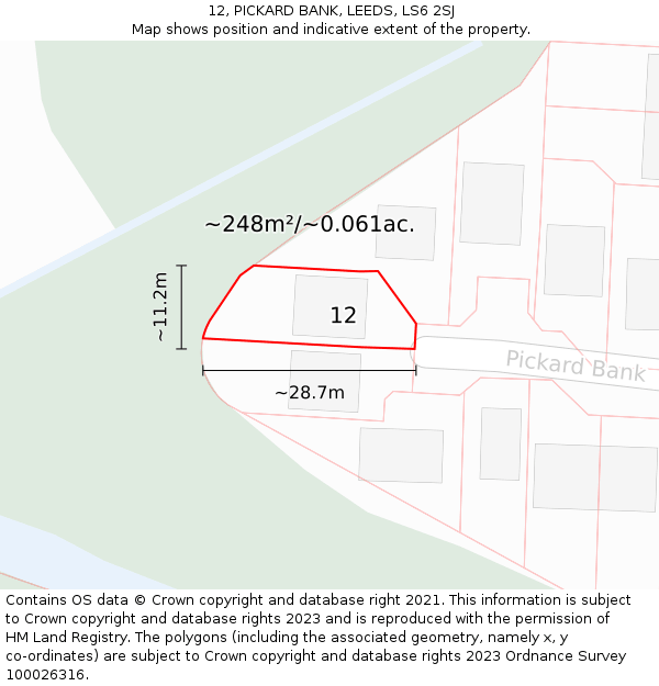 12, PICKARD BANK, LEEDS, LS6 2SJ: Plot and title map