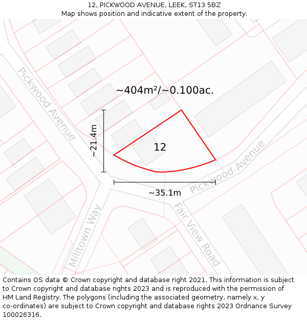 12, PICKWOOD AVENUE, LEEK, ST13 5BZ: Plot and title map