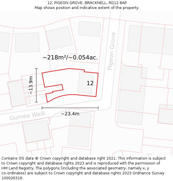 12, PIGEON GROVE, BRACKNELL, RG12 8AP: Plot and title map