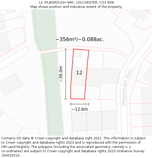 12, PILBOROUGH WAY, COLCHESTER, CO3 9XW: Plot and title map