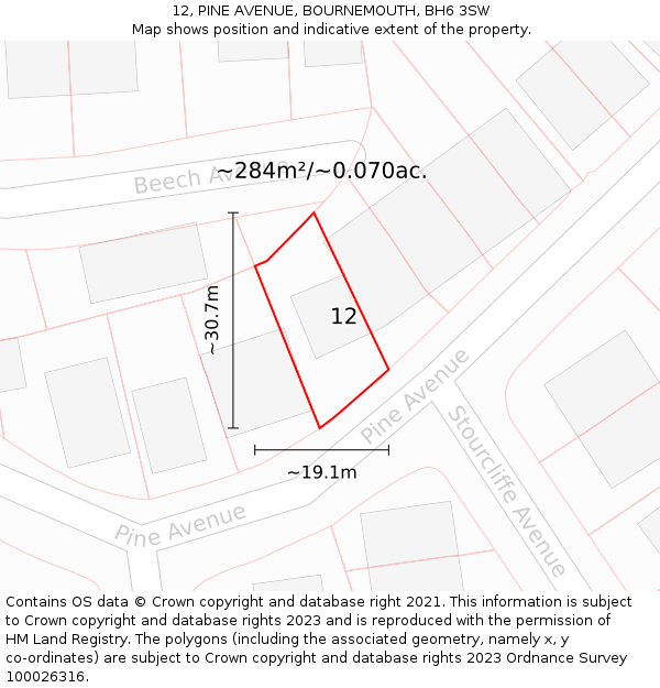 12, PINE AVENUE, BOURNEMOUTH, BH6 3SW: Plot and title map